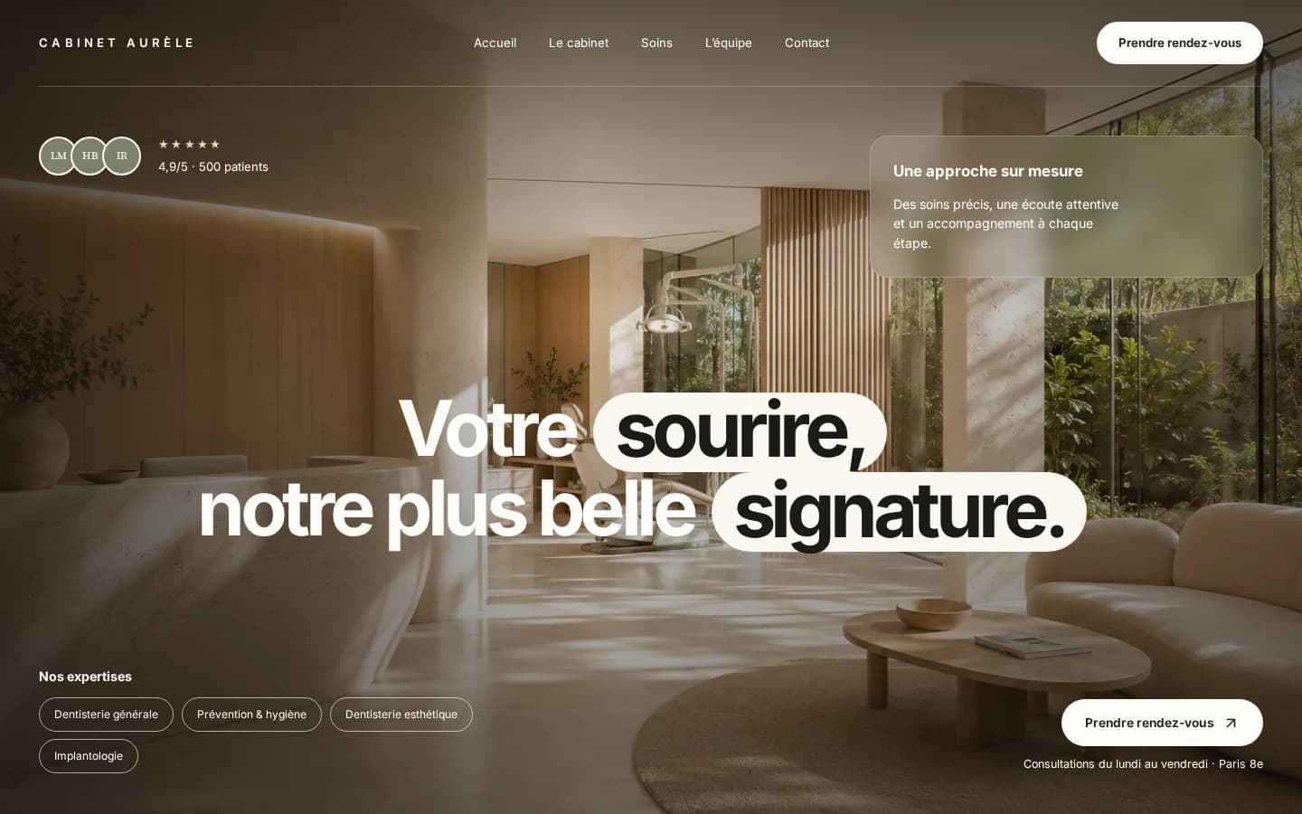 Page d’accueil du modèle Cabinet Aurele