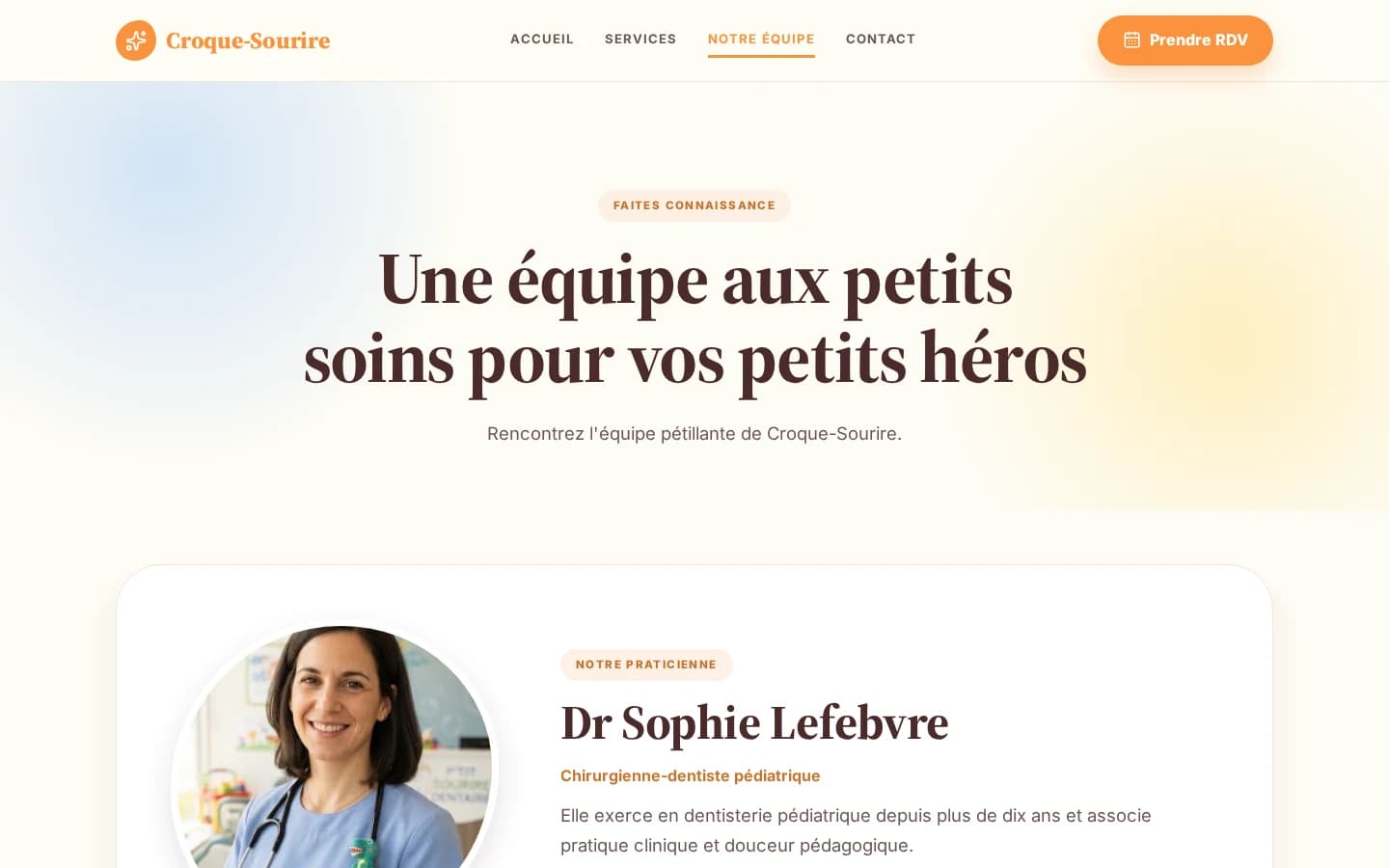 Page de l’équipe du modèle Dentiste pédiatrique 02