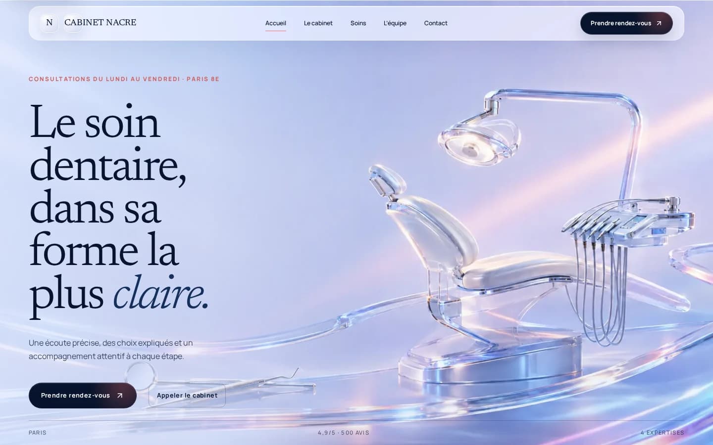 Page d’accueil du modèle Cabinet Nacre