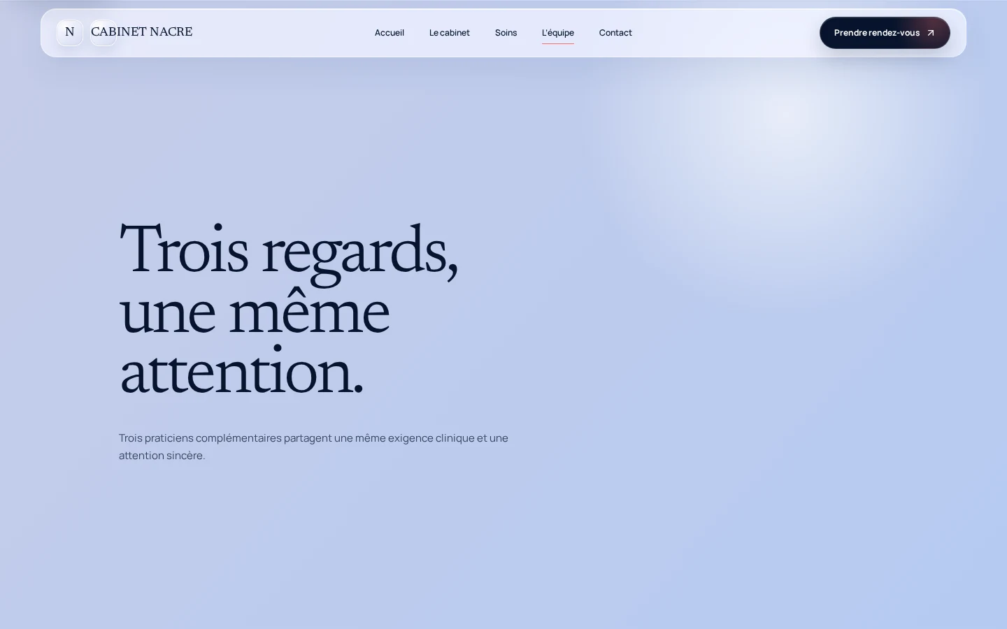 Page de l’équipe du modèle Cabinet Nacre